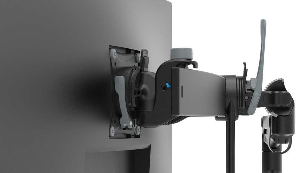 Levo's ratchet tilt mechanism with safety clutch supports large screens
