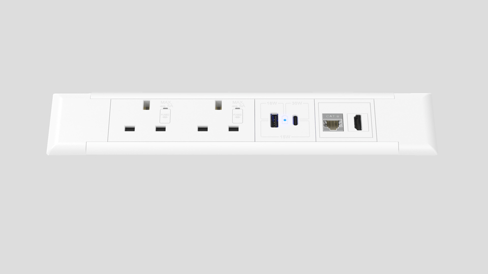Metalicon Powerstrip in-surface power, charge and data connections