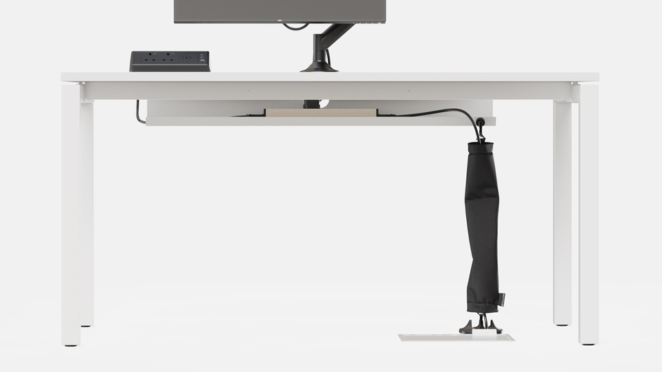 Zip-up cable sock for fixed height desk Zip-up cable sock for fixed height desk